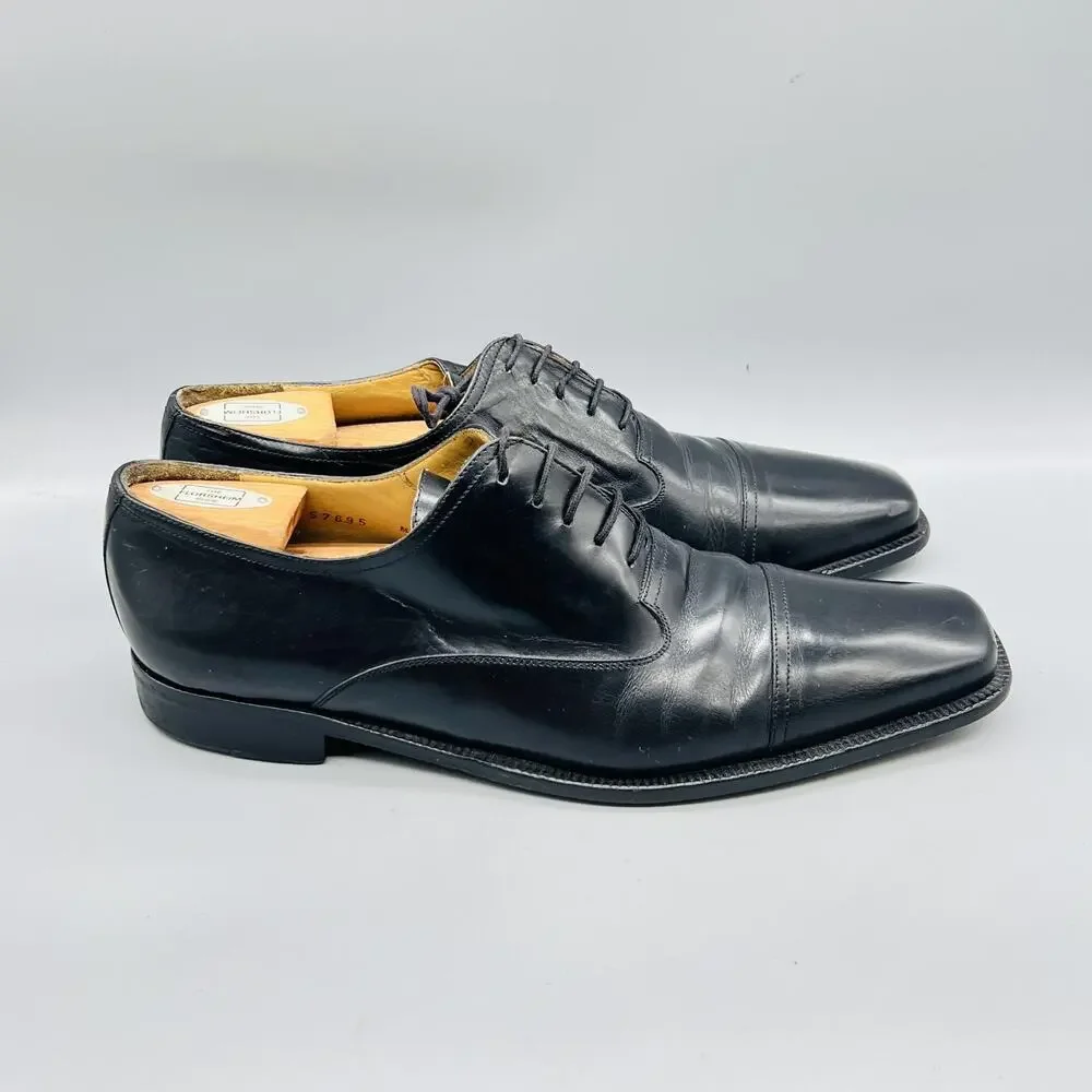Mezlan Shoes Mens 11.5 Black Leather Cap Toe Oxford Dress Square Toe Slip On